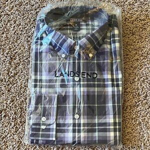 Lands' End Men's Black and White Plaid Shirt